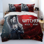3D Žaidimas &bdquo;The Witcher&ldquo; Animacinis žaidėjo pledas Lovos komplektas, Antklodės užvalkalas Lovos komplektas Užvalkalas ant antklodės Pagalvės užvalkalas, Karali&scaron;ko dydžio Karalienės dydžio Lovos komplektas 135X200cm gray