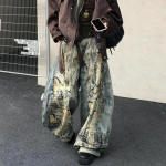 Amerikieti&scaron;ko gatvės naikinimo stiliaus siuvinėtos džinsinės kelnės, oversized, retro skalavimo, asmenybės, madingos, laisvos, kasdienės, plačios kle&scaron;nės džinsai S