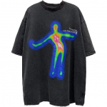 Aelfric Eden Vyri&scaron;ki Oversized Mar&scaron;kinėliai Su I&scaron;kraipyto Portreto Spaudiniu, Apvalia Kaklo Linija, Medvilniniai Vir&scaron;utiniai Drabužiai, Streetwear Atsitiktiniai Mar&scaron;kiniai S juoda
