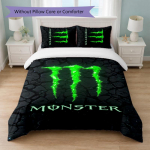Monster Energy spausdintas 3 dalių patalynės komplektas: 1 antklodės užvalkalas ir 2 pagalvių užvalkalai. Mink&scaron;ta patalynė namų miegamajam. 180cm*210cm