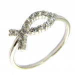 Bague argent 'Poisson J&eacute;sus' blanc argent&eacute; (rhodi&eacute;) - 12x6 mm