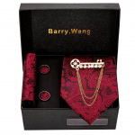 Barry.Wang vyrų Paisley &scaron;ilko kaklarai&scaron;tis Hanky ​​rankogalių segės auksinės sagės su dovanų dėžutės rinkiniu
