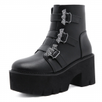 Metalo puo&scaron;mena Bat Demonia Batai Moteri&scaron;ki Platforminiai Kulnai Juodi Gotikiniai Kulk&scaron;nies dirželiai Diržo sagtis Moteri&scaron;ki trumpi Didesnio dydžio batai 35 juoda
