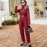 Vienetinis slidinėjimo kostiumas moteri&scaron;kas striukės žieminės kailio apykaklė su gobtuvu Parka kombinezonas Medvilninis bodis Varpas Kombinezonai Lauko snieglenčių striukės slidinėjimo kelnių rinkiniai XXL vyno raudonos spalvos