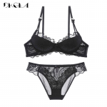 DKGEA plonas moteri&scaron;kas apatinis trikotažas Sexy Bra Set Plus Size CD Cup Brassiere Lace 70B juoda