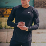 &bdquo;Muscleguys&ldquo; nauji amerikieti&scaron;ki fitneso mar&scaron;kinėliai ilgomis rankovėmis, sportiniai vyri&scaron;ki bėgimo treniruočių medvilniniai vir&scaron;eliai M juoda