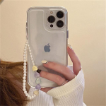 Korėjos miela perlų &scaron;irdies apyrankė, skaidrus telefono dėklas, skirtas iPhone 14 13 12 11 Pro Xs Max X Xr 7 8 Plus Se3 smūgiams atsparus mink&scaron;tas dangtelis For iPhone XS Max