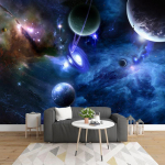 3D Žvaigždėtas dangus freskos Universe Space Planet fototapetai gyvenamojo kambario miegamojo sienų tapetai namų dekoravimui 200 cm(W) x 140 cm(H)