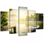 Penkių dalių paveikslas ant drobės &bdquo;Sunrise lake&ldquo; 100x70 žalia