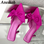 &bdquo;Aneikeh Fashion&ldquo; smailianosiai smailiai kulniukai &bdquo;Slingbacks&ldquo; moterims NAUJIENA Sweet Butterfly-Knot Seklus plonakulnis, paslydimas Mules Batai Vakarėlis 40 rožinė