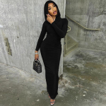 Su gobtuvu ilgomis rankovėmis Bodycon Maxi suknelė Madinga aptempta laisvalaikio mar&scaron;kinėlių suknelė rudens žiema ilga suknelė juoda pilka L juoda