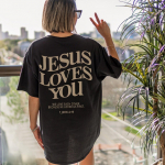 Jesus Loves You Christian Negabaritinis mar&scaron;kinėliai mes mylime vienas kitą Laisvi mar&scaron;kinėliai Moterims Madingi laisvalaikio medvilniniai estetiniai vir&scaron;eliai S juoda