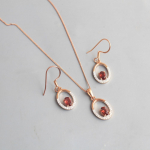Granato Peridotas Cirkonas Rožinis Paauksuotas 100% 925 Sterling Sidabras Moterų auskarų pakabukų karolių rinkinys