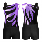 Vaikų mergaičių cirkonio dekoro berankovių gimnastikos triko su &scaron;ortais apranga juoda/levanda