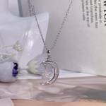 Klasikinis 925 sterlingų sidabro vs2 deimantų karolių pakabukas moterims, sidabro 925 juvelyriniai dirbiniai, mėnulio pakabukas su deimantiniais karoliais balta