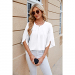 Vasariniai moteri&scaron;ki vienspalviai mar&scaron;kinėliai su apvaliu kaklu, penkių minučių rankovėmis, laisvalaikio vir&scaron;ūnės S balta