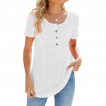 Vasariniai moteri&scaron;ki mar&scaron;kinėliai Nauji vienspalviai apvaliu kaklu, laisvi trumpomis rankovėmis mar&scaron;kinėliai S balta