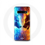 Coque pour Samsung Galaxy S10 Loup de Glace et de feu