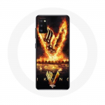 Coque pour Samsung Galaxy A41 Vikings S&eacute;rie Saison 6 logo V Ep&eacute;e de Feu Fond Noir