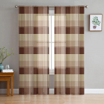 Rudos languotos permatomos užuolaidos svetainei, miegamajam, namų dekorui, virtuvės tiulis langams, voile užuolaidos 135W x 114H(cm)
