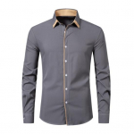 Rudens pavasario vyri&scaron;ki mar&scaron;kiniai oficialus verslo stilius, plonas, vienaeilis atvartas ilgomis rankovėmis, sagos, mink&scaron;tos, kvėpuojančios, vidutinio ilgio vyri&scaron;kas biuro vir&scaron;us S &scaron;viesiai pilka spalva