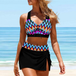 Moteri&scaron;kas maudymosi kostiumėlis su petne&scaron;ėlėmis Blue Waves Print Bikini Tankini maudymosi kostiumėlis S juoda