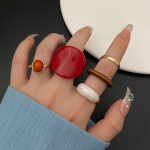 5 vnt./rinkinys Vintažinis raudonas žiedas moteriai Retro kūrybingas geometrinis žiedas Emalio žiedas Vestuviniai papuo&scaron;alai Madingas auksinio metalo pankroko pir&scaron;to žiedas Moteri&scaron;ki aksesuarai