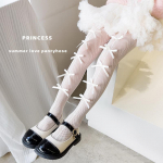 1 pora vasarinių aptemptų vaikų mergaitėms, mielos princesės Bowknot stiliaus pėdkelnės vaikams Plonos mink&scaron;tos, kvėpuojančios tinklinės kojinės S balta