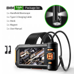 2024 m. pramoninis endoskopas 1080P 5 colių didelio ekrano LCD borescope tikrinimo kamera su 8 mm IP67 vandeniui atsparia 2600 mAh baterija 5m Triple Lens oranžinė