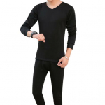 2 vnt./komplektas Žieminių vyri&scaron;kų terminių apatinių komplektas su apvaliu kaklu ilgomis rankovėmis &scaron;iltas storas pliu&scaron;inis plius dydis Slim Fit elastingas atviras tarpkojo vyri&scaron;kas pižamos rinkinys namų drabužiai L juoda