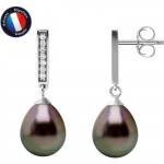 PERLINEA - Boucles d'Oreilles - V&eacute;ritables Perles de Culture de Tahiti - Poires 8-9 mm - Argent 925 Milli&egrave;mes - Bijoux Femme
