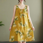&bdquo;Summer Plus&ldquo; meni&scaron;ka, laisvi be rankovių suknelė su apvaliu kaklu, marginta A formos aliejumi L geltona