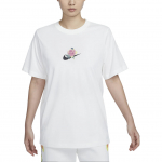 Nike Sportswear Menas Kolekcija Gėlių Logotipo Grafinis Mar&scaron;kinėliai Su Apvalia Kaklo I&scaron;kirpte Moteri&scaron;ki Mar&scaron;kinėliai Balti HF4684-133 S