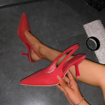 2024 m. Madingi Moteri&scaron;ki Batai Slingback'ai Moteri&scaron;ki Auk&scaron;takulniai Eleganti&scaron;ki Suknelės Sandalai Moteri&scaron;ki Smailianosiai Įslystami Plonais Kulniukais Moteri&scaron;ki Siurbliai 35 raudona
