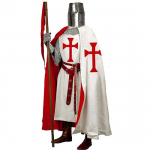 Vyri&scaron;kas viduramžių apsiaustas ir tamplierių tunika, riterio Helovino kostiumas, medvilninis apsiaustas su gobtuvu, kepurė, rankų darbo viduramžių suknelė, Renesanso LAPR S-6XL S balta