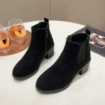 Moteri&scaron;ki batai su apvaliu pir&scaron;tu storu kulnu rudeniniai žiemos &scaron;oniniai užtrauktukai Flock Chelsea batai moterims lauko laisvalaikio batai su kulnais 35 juoda