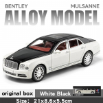 Lietas metalo 1/24 mastelio Bentley Mulsanne lydinio modelio automobilio kolekcinis transporto priemonės simuliatorius su garsu ir &scaron;viesa, metalinis žaislinis automobilis, žaislas vaikams, dovana balta
