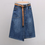 Spring Summer Women's Irregular A-line Denim Skirt Elastic High Waisted Buttocks Wrapped Skirts for Women Casual Clothing XXXXL tamsiai mėlyna spalva
