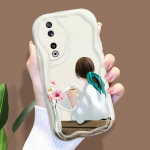 Mielas animacinių filmų ra&scaron;tų kreminės tekstūros korpusas, banguotas kra&scaron;tas, mink&scaron;tas silikoninis dangtelis telefono dėklas, skirtas Huawei Honor Infinix Tecno iPhone Infinix Smart 8 HD balta