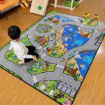 Vaiki&scaron;kas animacinių filmukų dėlionės kilimėlis greitkeliui &ndash; smagus kelių žemėlapio žaidimų kilimėlis vaikams ir tėvų bei vaikų kambariams 120x200 cm