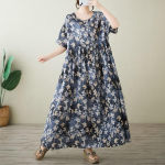 Trumpomis rankovėmis Didesnio dydžio medvilninė vintažinė gėlėta nauja suknelė moterims, laisvalaikio laisvi, maksi, ilga vasarinė suknelė