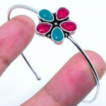 Kashmir Ruby,Emerald(Simulated) Gemstone Handmade Cuff Bracelet Adj. j9u67