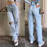 Moteri&scaron;kos hiphopo mados vienspalviai plė&scaron;yti džinsai treniruočių sportiniai kelnės bėgimo kelnės XL mėlyna