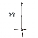 Mikrofono stovas Reguliuojamas mikrofono grindų trikojis su spaustuku dainavimui, scenos pasirodymui, dvigubas Dual Microhphone Clip