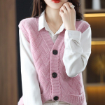 Moteri&scaron;ka megzta liemenė: 2024 m. pavasario/rudens berankovė sluoksniavimo megztinio vir&scaron;utinė dalis One Size