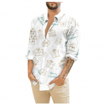 Vyri&scaron;ki kalėdiniai mar&scaron;kiniai ilgomis rankovėmis, gėlėmis marginti mygtukais auk&scaron;tyn, Juokingi, mieli grafiniai mar&scaron;kinėliai XL