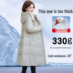 Prekinis ženklas Moteri&scaron;ka ilga originali pūkų striukė - Super stora žieminė striukė vidutinio amžiaus ir vyresnio amžiaus moterims. 3XL 60&ndash;68 kg