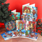 12 vnt Kalėdų 5D deimantų tapybos sveikinimo atvirukas su voku 30 x 15 cm