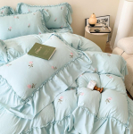 Prancūzi&scaron;ka mink&scaron;ta skalbta medvilnė keturių dalių rinkinys, i&scaron;siuvinėtas raukiniais kra&scaron;tais antklodės lovatiesė 2.0m bed