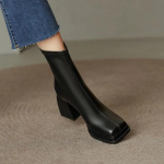 2025 m. kvadratinio žemo kulno mados aulinukai i&scaron; PU odos kasdieniai trumpi aulinukai kvadratiniu priekiu su užtrauktuku žieminiai moteri&scaron;ki batai dydis 34-39 Botas 34 juoda